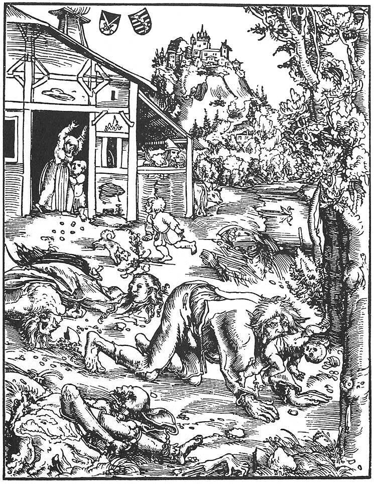 Атака вервольфа Гравюра Лукаса Кранаха Старшего, около 1512 года