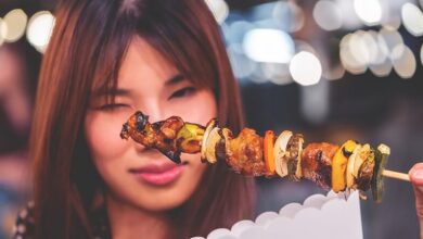 Girl with Asian kebab