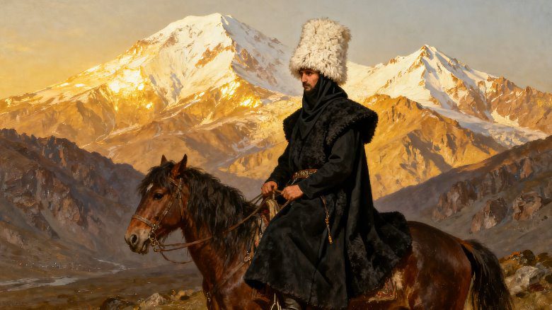 Реальная фотка: Горец на коне на фоне Эльбруса Горец на коне на фоне Эльбруса