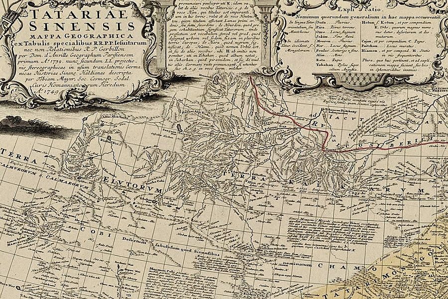 Карта де Анвилля с исторической ошибкой Фрагмент старинной французской карты Татарии географа де Анвилля с надписью Saghalien у побережья